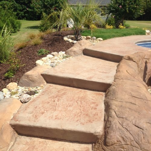 OBX concrete pool steps, Outer Banks pool tanning ledge, decorative concrete, concrete swimming pool deck, repair, renovation